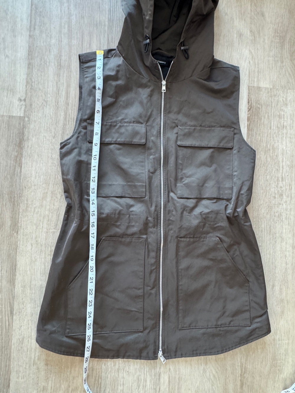 Theory Women’s Hooded Utility Vest - Dark Brown sz S - Picture 3 of 9